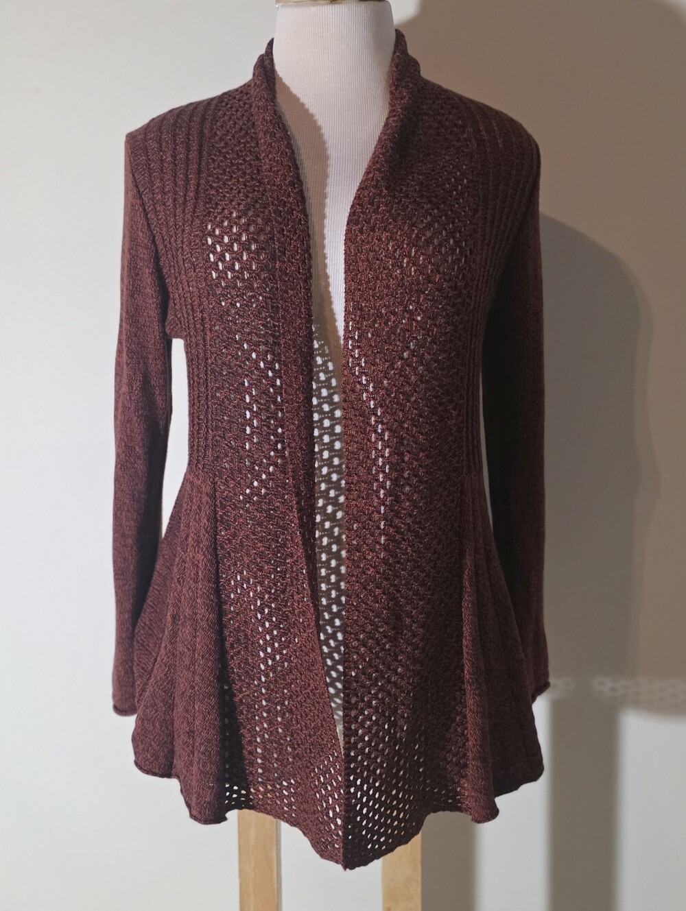 Studio Works Open-Front Wine Knit Cardigan (Size L-P)